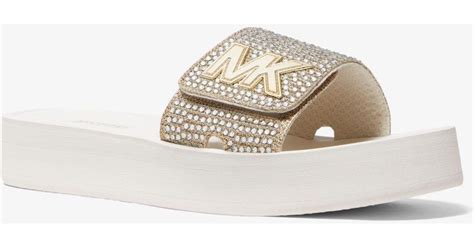 michael kors slide sandals gold|Michael Kors white platform sandals.